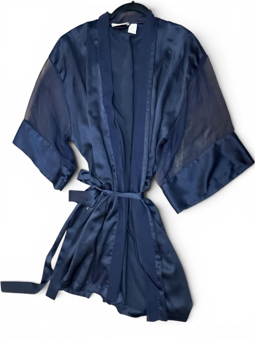 Vintage Victoria’s Secret Gold Label Navy Satin Sheer Kimono Robe One Size